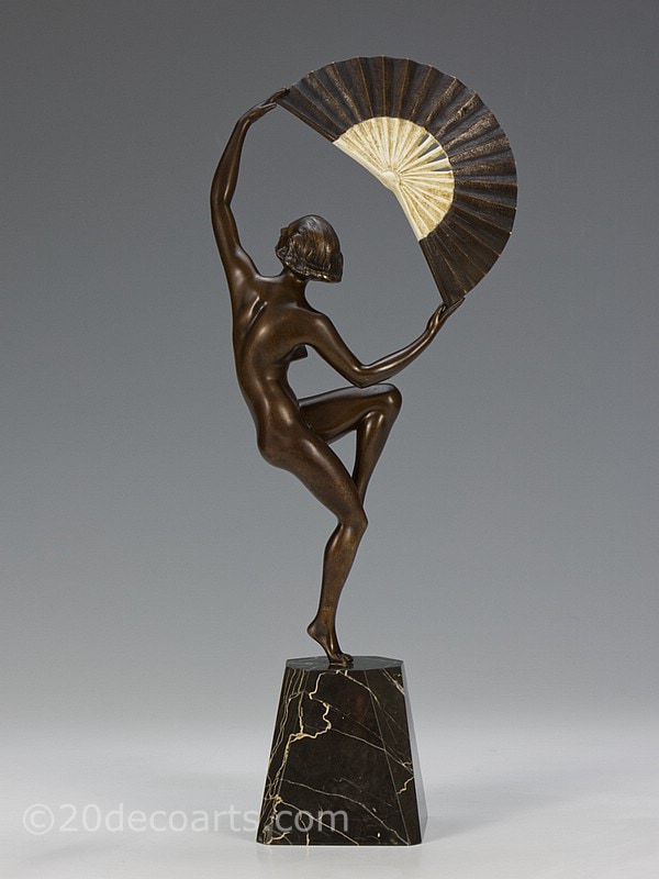  Bouraine - Fan Dancer and Art Deco bronze sculpture France
