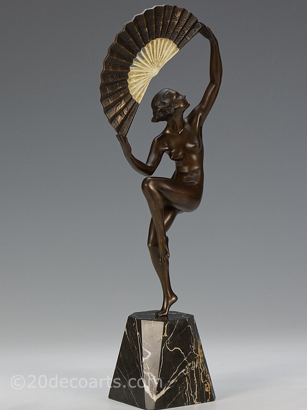 Bouraine - Fan Dancer and Art Deco bronze sculpture France