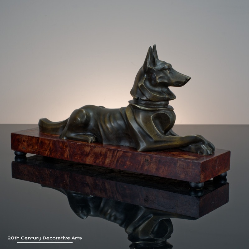 H Petrilly - A stylish Art Deco patinated bronze sculpture of a German Shepherd dog