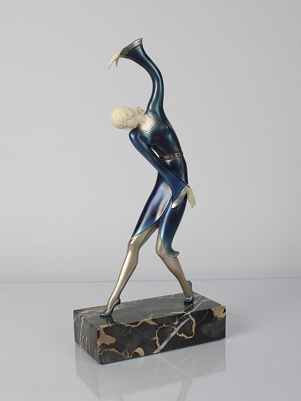  20th Century Decorative Arts |Art Deco figurine, pewter (not bronze) and ivory germany 1920s