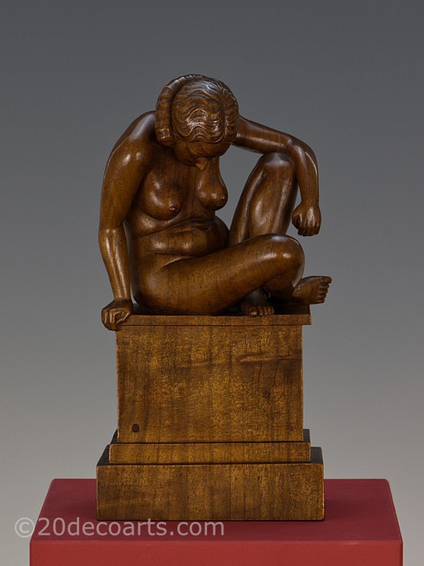 L. M. Cabanac- An Art Deco carved wood study of a female nude sculpture