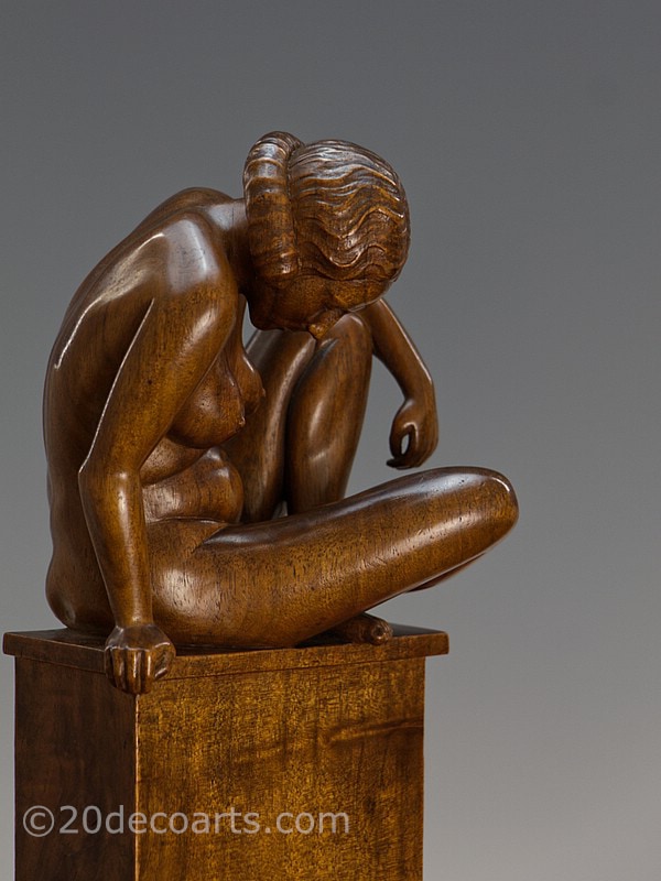  L. M. Cabanac- An Art Deco carved wood study of a female nude sculpture 