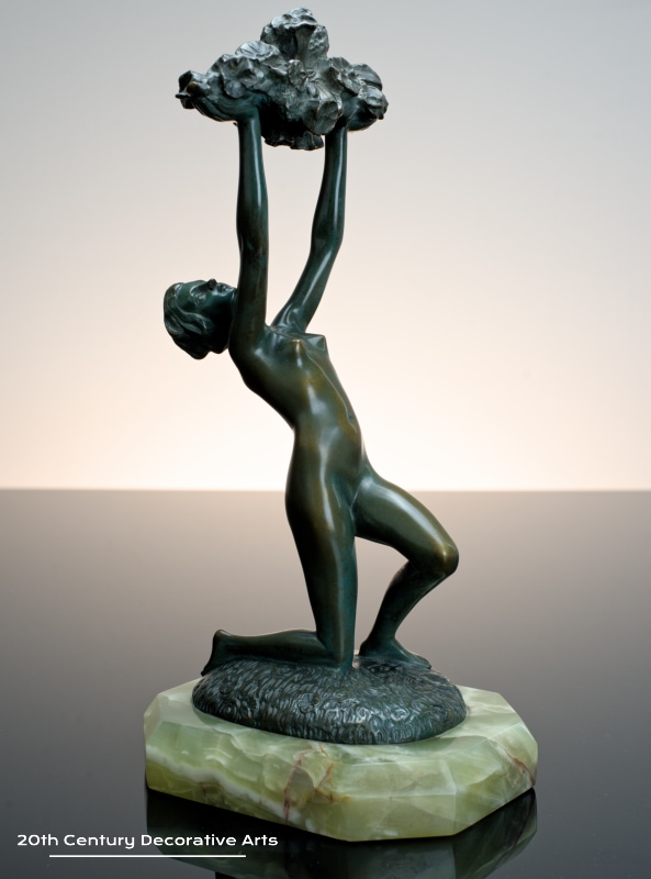  Art Deco bronze sculpture for sale circa 1930 the nude dancer holding aloft an abundance of flowers