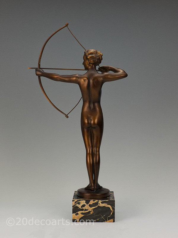  Art Deco Diana the Huntress - A superb German gilded metal statue 