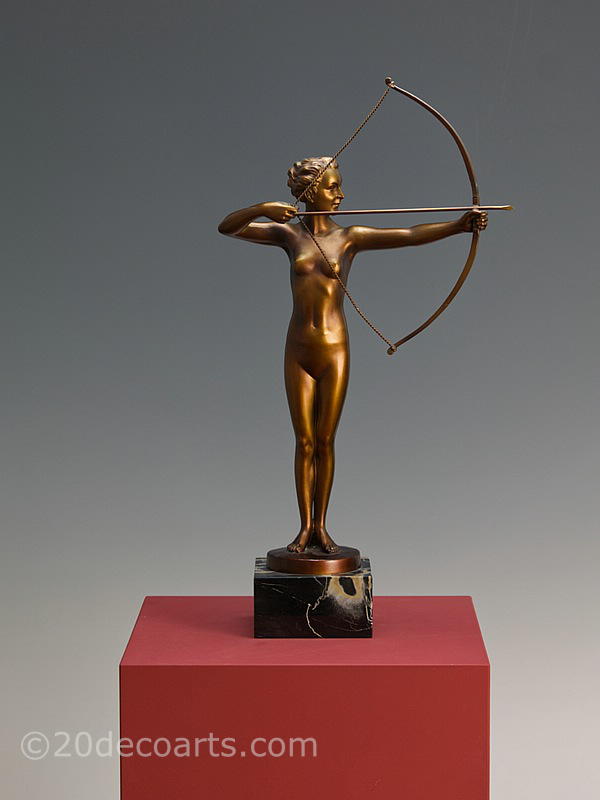  Art Deco Diana the Huntress - A superb German gilded metal statue 