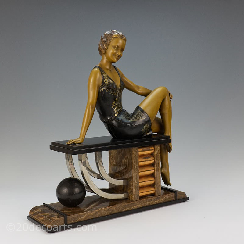  20th Century Decorative Arts | A large Art Deco spelter figurine by Enrique Molins-Balleste,
                sat on a desk