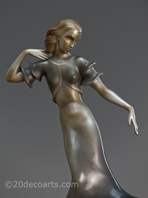  Art Deco Goldscheider bronze figurine by Claire Weiss "Dancer in Movement" circa 1934,  
