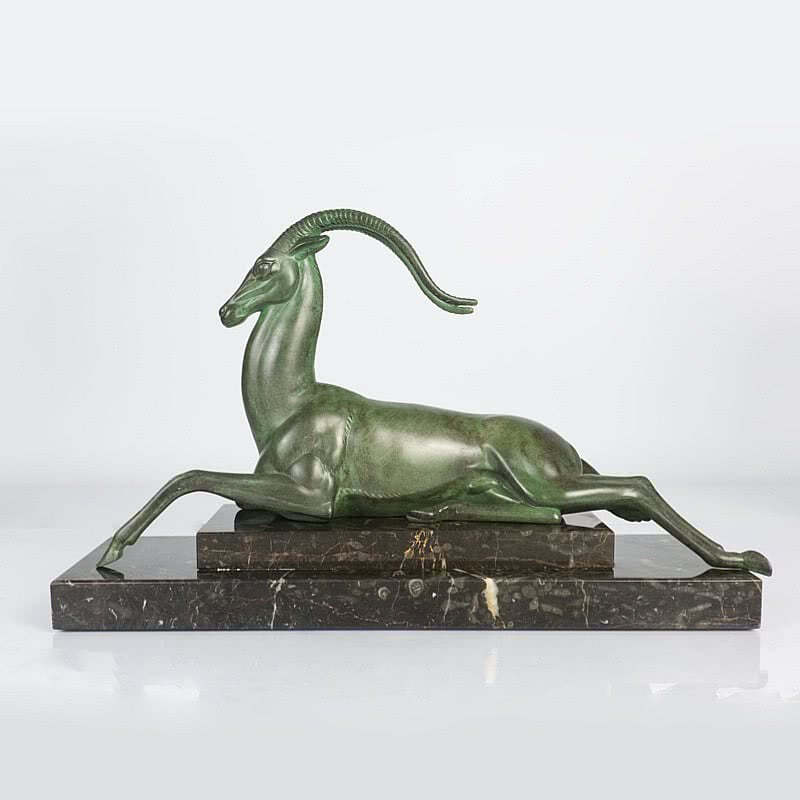  20th Century Decorative Arts |Fayral Faguays Seduction - Art Deco spelter gazelle figure France 1930.