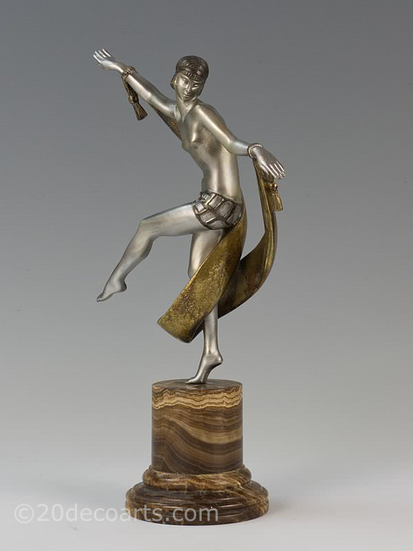  Fanny Rozet - Art Deco French bronze figure, "Pas de L'Écharpe", 1920s,