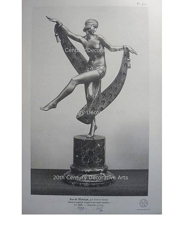  20th Century Decorative Arts |Art Deco French bronze figure by Fanny Rozet, "Pas de L'Écharpe", 1920s,