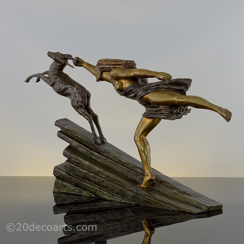 Aurore Onu - Chasing the Hind a French Art Deco bronze sculpture