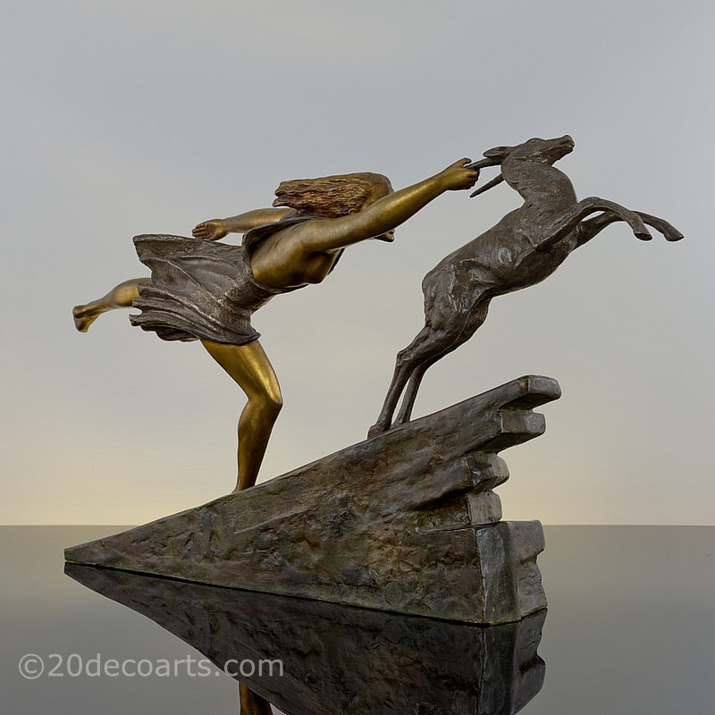 Aurore Onu - Chasing the Hind a French Art Deco bronze sculpture