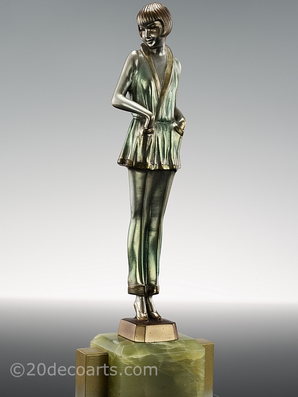   Pyjama Girl Josef Lorenzl  Art Deco Austrian bronze figure, circa 1930   3 