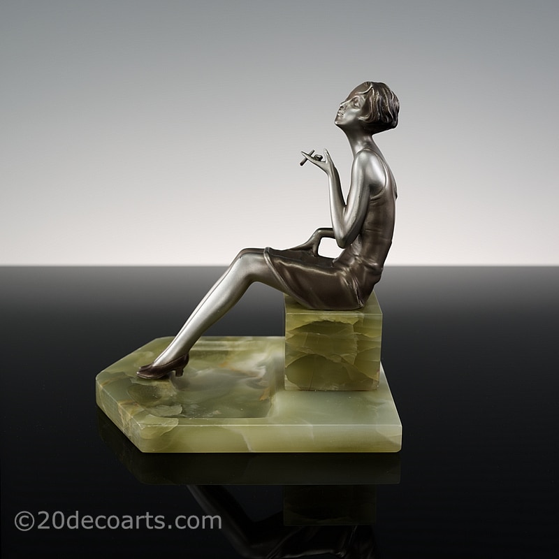  Josef Lorenzl - An Art Deco bronze figurine, Austria circa 1930, the modern miss smoking a cigarette 2