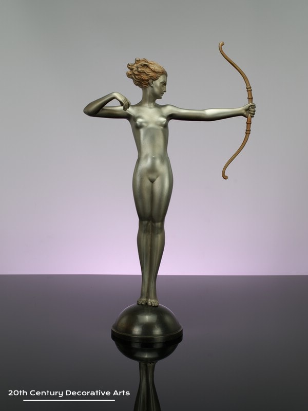   lorenzl large Art Deco bronze figure Diana circa 1925 - depicting the goddess with her bow   