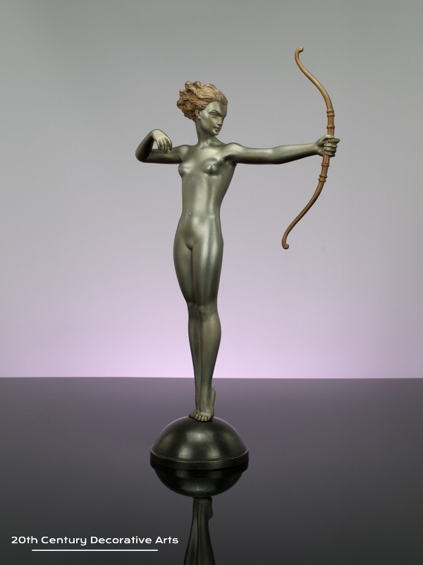  lorenzl large Art Deco bronze figure Diana circa 1925 - depicting the goddess with her bow