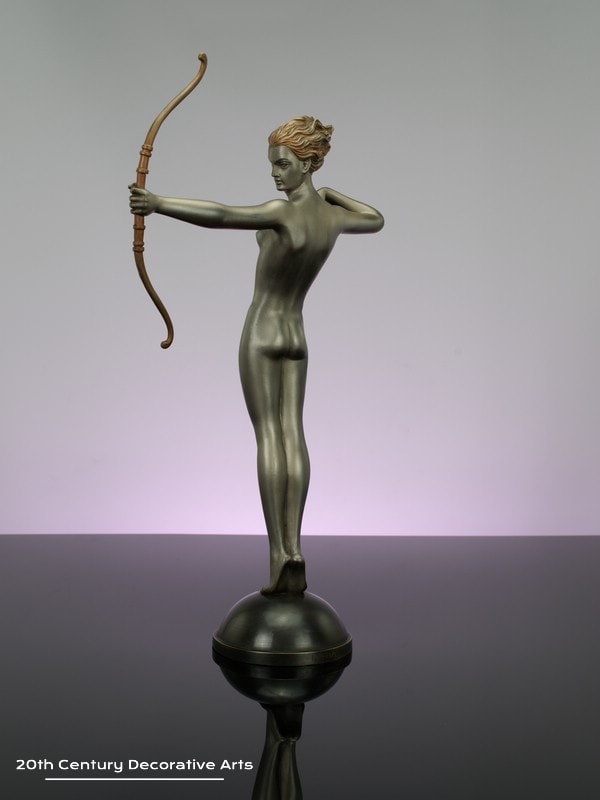  josef lorenzl large Art Deco bronze figure Diana circa 1925 - depicting the goddess with her bow