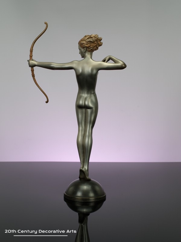   lorenzl large Art Deco bronze figure Diana circa 1925 - depicting the goddess with her bow