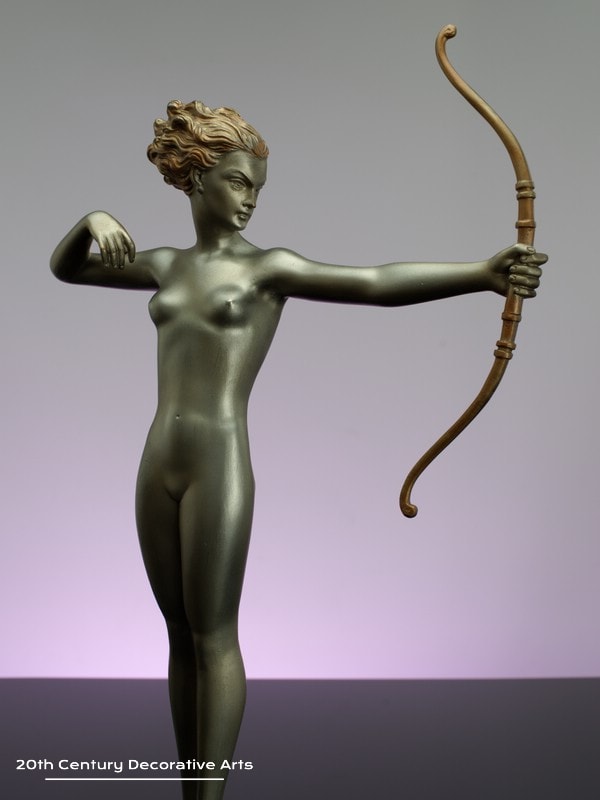   lorenzl large Art Deco bronze figure Diana circa 1925 - depicting the goddess with her bow 