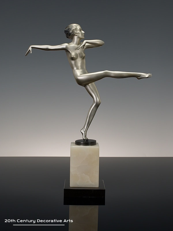   Josef Lorenzl - Art Deco bronze figure Dancer circa 1925, - depicting a high kicking dancer,   