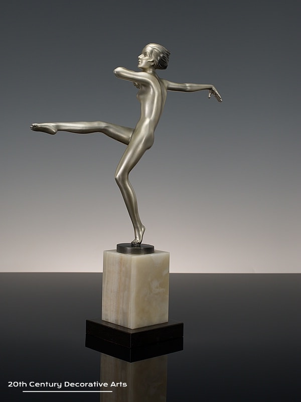  Josef Lorenzl - Art Deco bronze figure Dancer circa 1925, - depicting a high kicking dancer,
