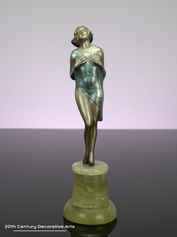   Josef Lorenzl - Art Deco bronze figure circa 1930 - depicting a young woman with her hands clasped to her breasts   