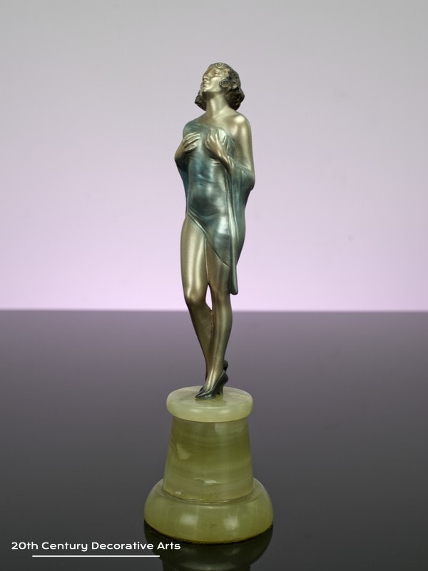  Josef Lorenzl - Art Deco bronze figure circa 1930 - depicting a young woman with her hands clasped to her breasts