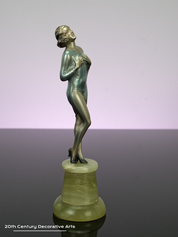   Josef Lorenzl - Art Deco bronze figure circa 1930 - depicting a young woman with her hands clasped to her breasts