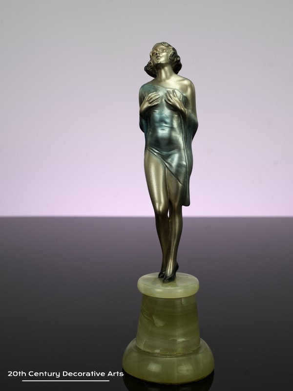   Josef Lorenzl - Art Deco bronze figure circa 1930 - depicting a young woman with her hands clasped to her breasts 