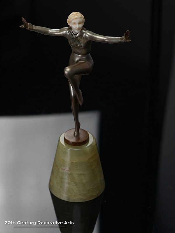   Josef Lorenzl - An Art Deco Austrian bronze figure circa 1930 Joy depicting a stylish attired dancer 