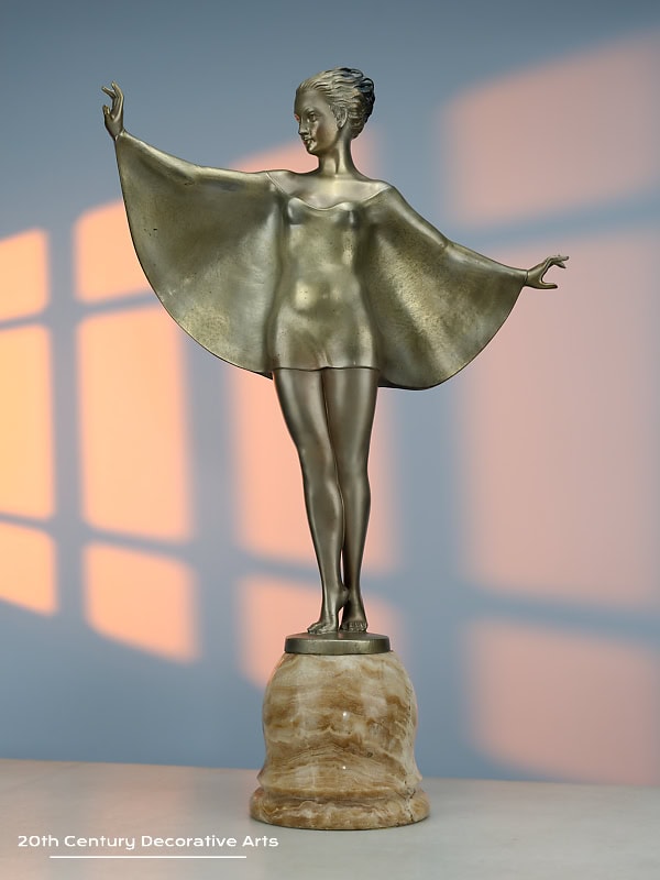   Josef Lorenzl - A Large Art Deco Austrian bronze figure titled Dancer with Cape, circa 1930    