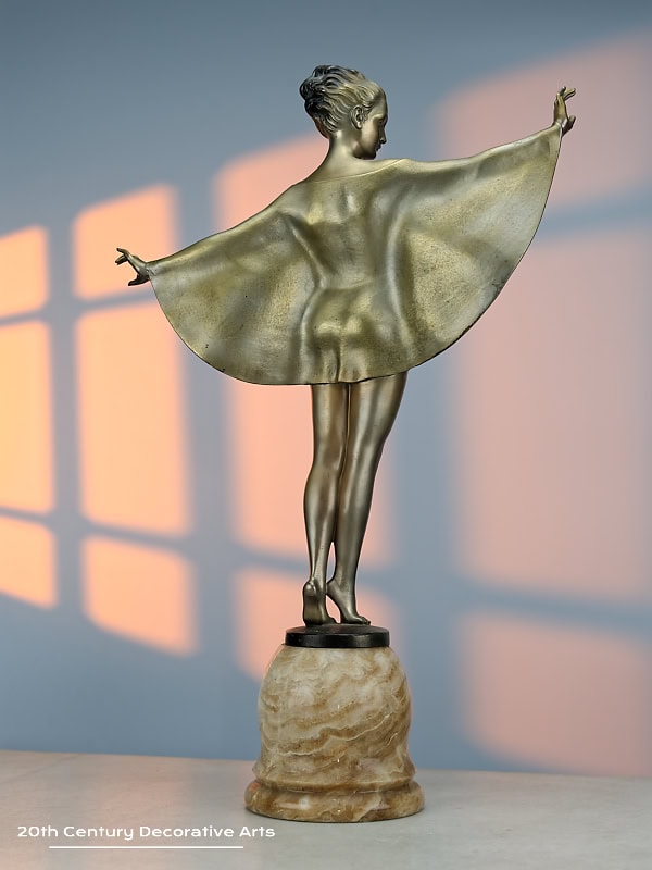   Josef Lorenzl - A Large Art Deco Austrian bronze figure titled Dancer with Cape, circa 1930 