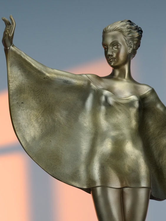   Josef Lorenzl - A Large Art Deco Austrian bronze figure titled Dancer with Cape, circa 1930 