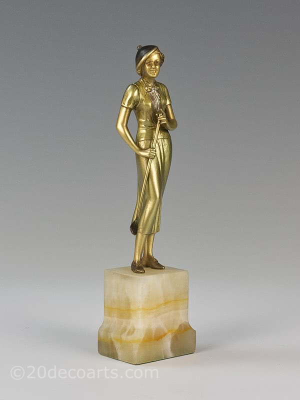Josef Lorenzl art deco bronze lady golfer statue for sale