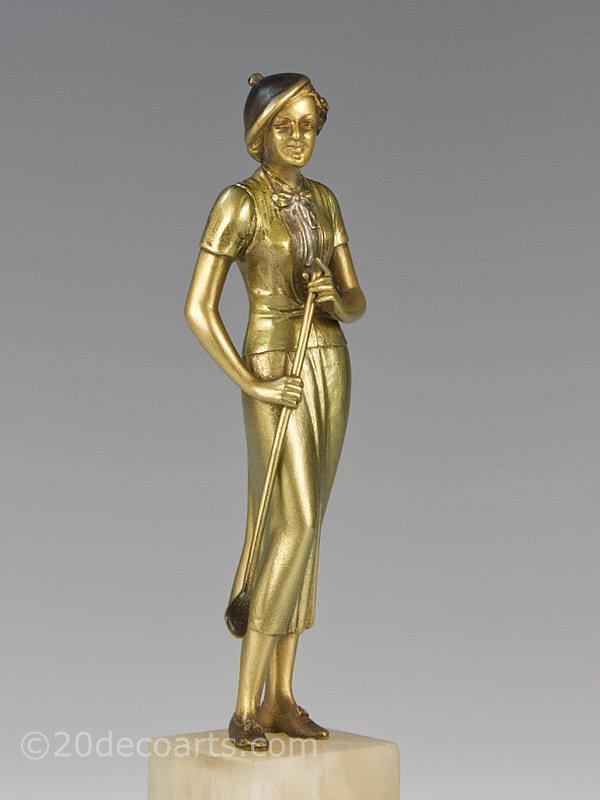Josef Lorenzl art deco bronze lady golfer statue for sale