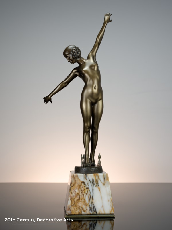 F Ouillon-Carrère - Art Deco bronze figure of a Sword Dancer