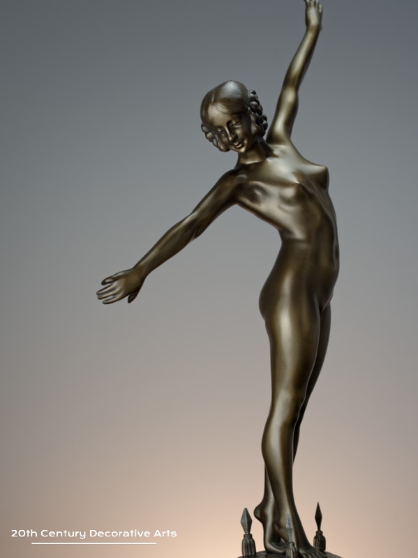 F Ouillon-Carrère - Art Deco bronze figure of a Sword Dancer