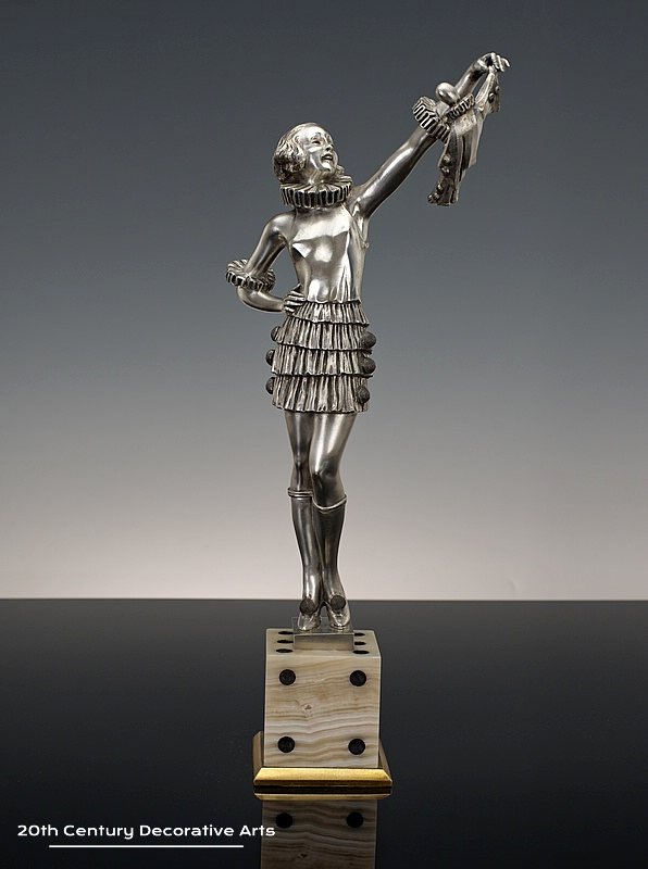  Pierre Le Faguays Art Deco silvered bronze figurine Girl on a Dice, France circa 1925,