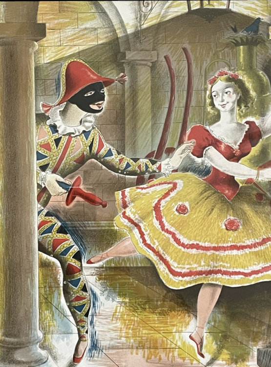 ☑️ clarke hutton harlequinade lithograph 